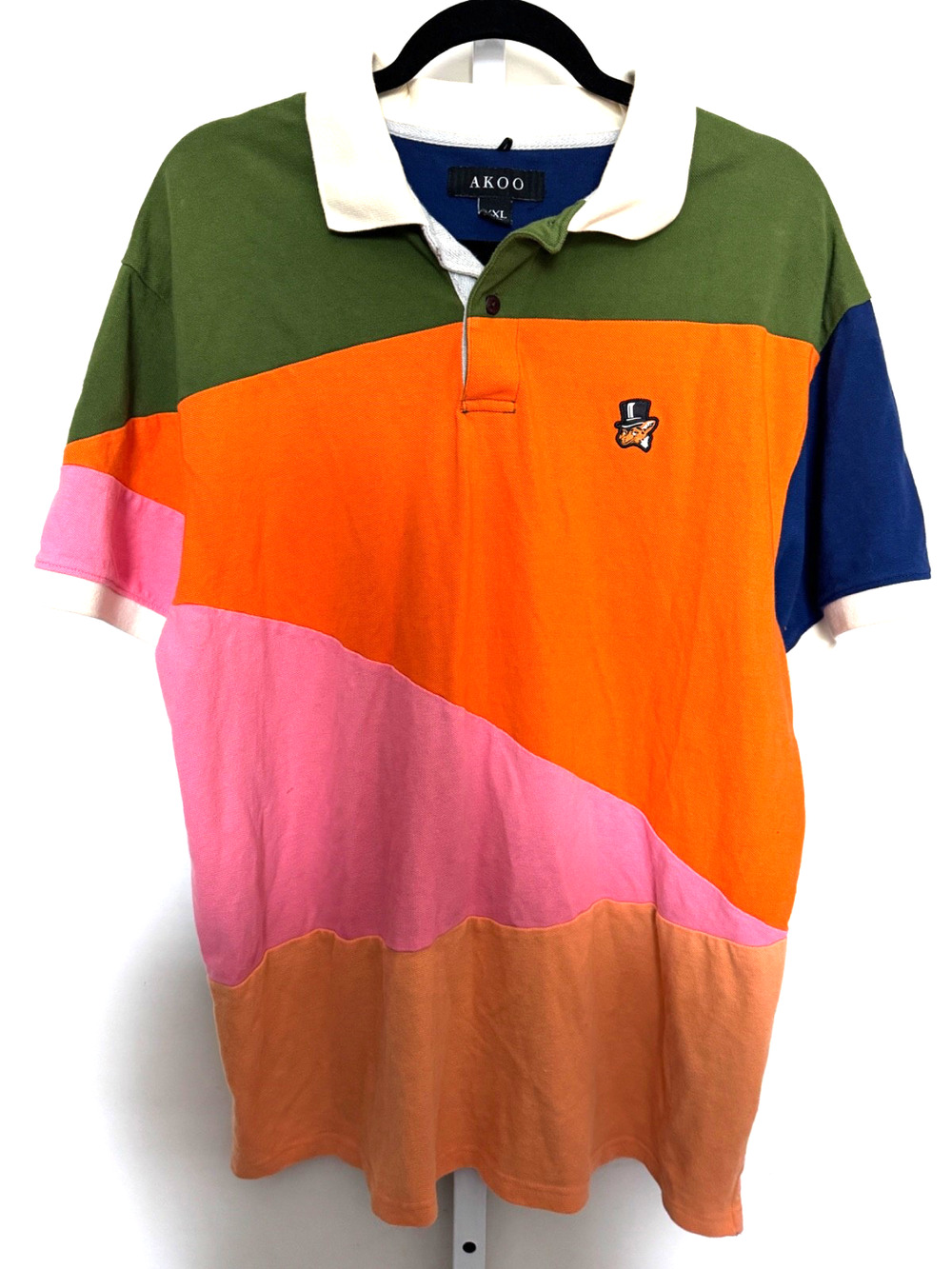 Akoo Polo Shirt Mens XXL Multicolor Colorblock Y2K Hip Hop Urban Streetwear S01
